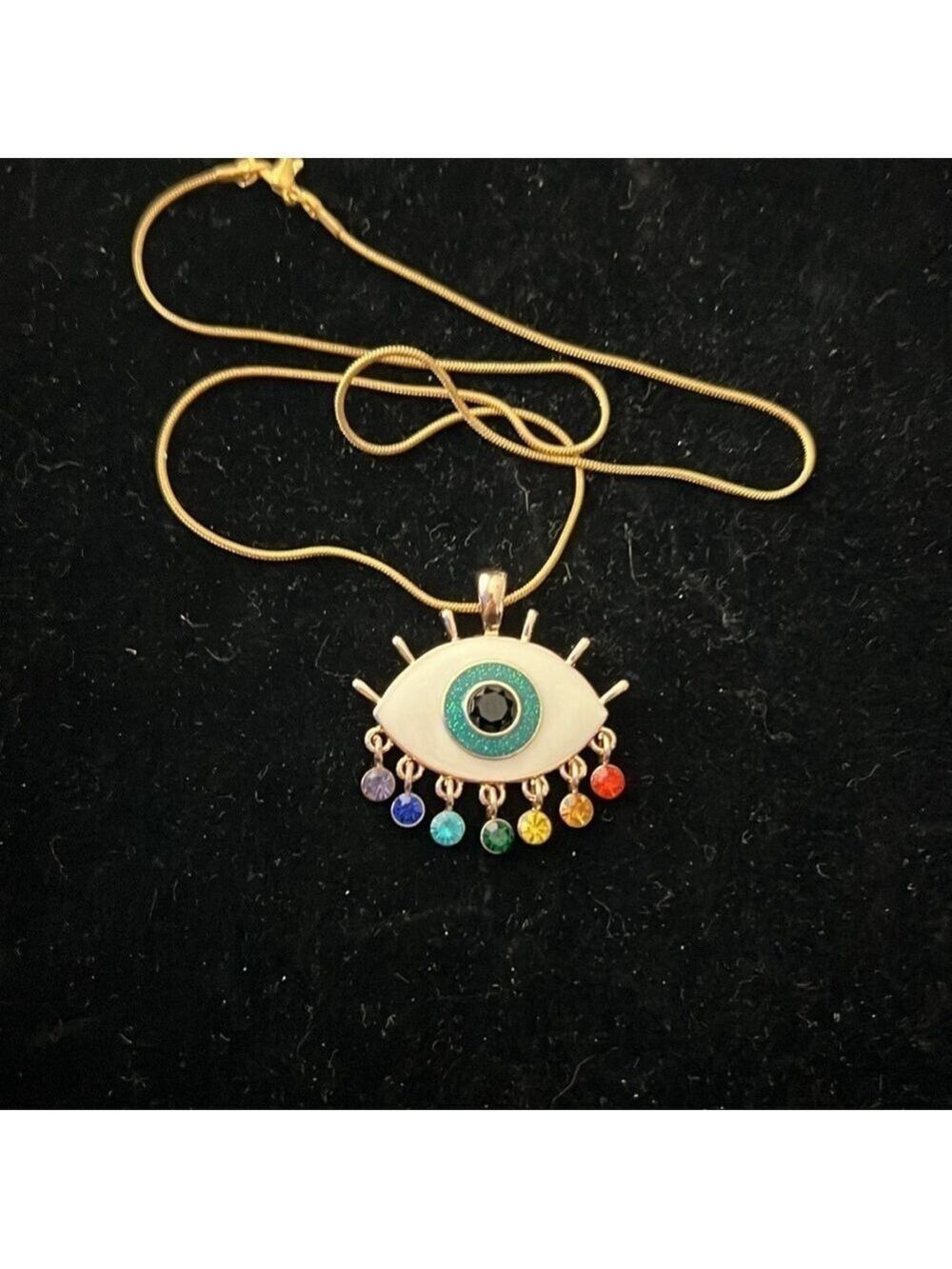 14K Over Sterling Silver 18 Inch Chain Evil Eye Charm Necklace - Picture 3 of 4